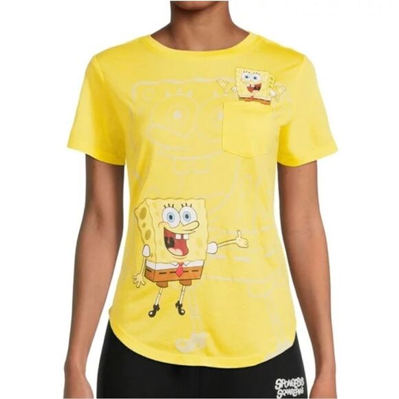 SpongeBob SquarePants Women's Yellow Graphic Crewneck Short Sleeve T-Shirt - Picture 2 of 15